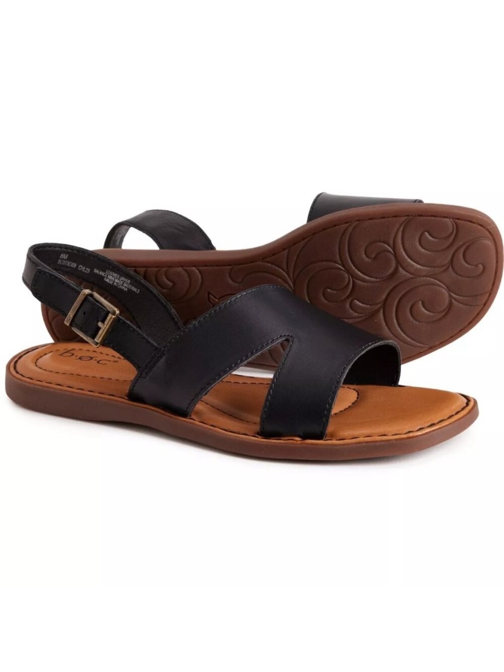 b.o.c. Black Leather Cross-Strap Slingback Sandals 8